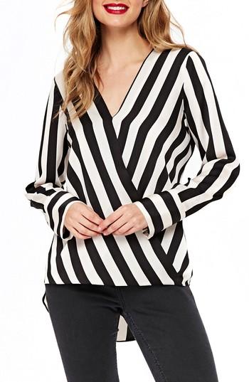 Women's Wallis Stripe Faux Wrap Top Us / 10 Uk - Black