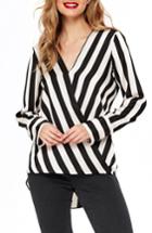 Women's Wallis Stripe Faux Wrap Top Us / 10 Uk - Black