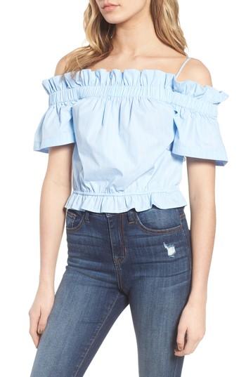 Women's Bp. Cold Shoulder Ruffle Trim Top, Size - Blue