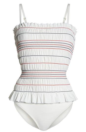 Women's Tory Burch Costa Smocked One-piece Swimsuit - Ivory