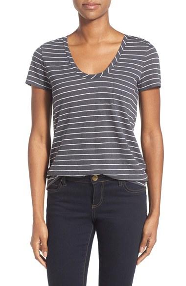 Women's Caslon Relaxed Slub Knit U-neck Tee - Grey
