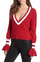 Women's Cece Embellished Collar Pointelle Detail Sweater - Black