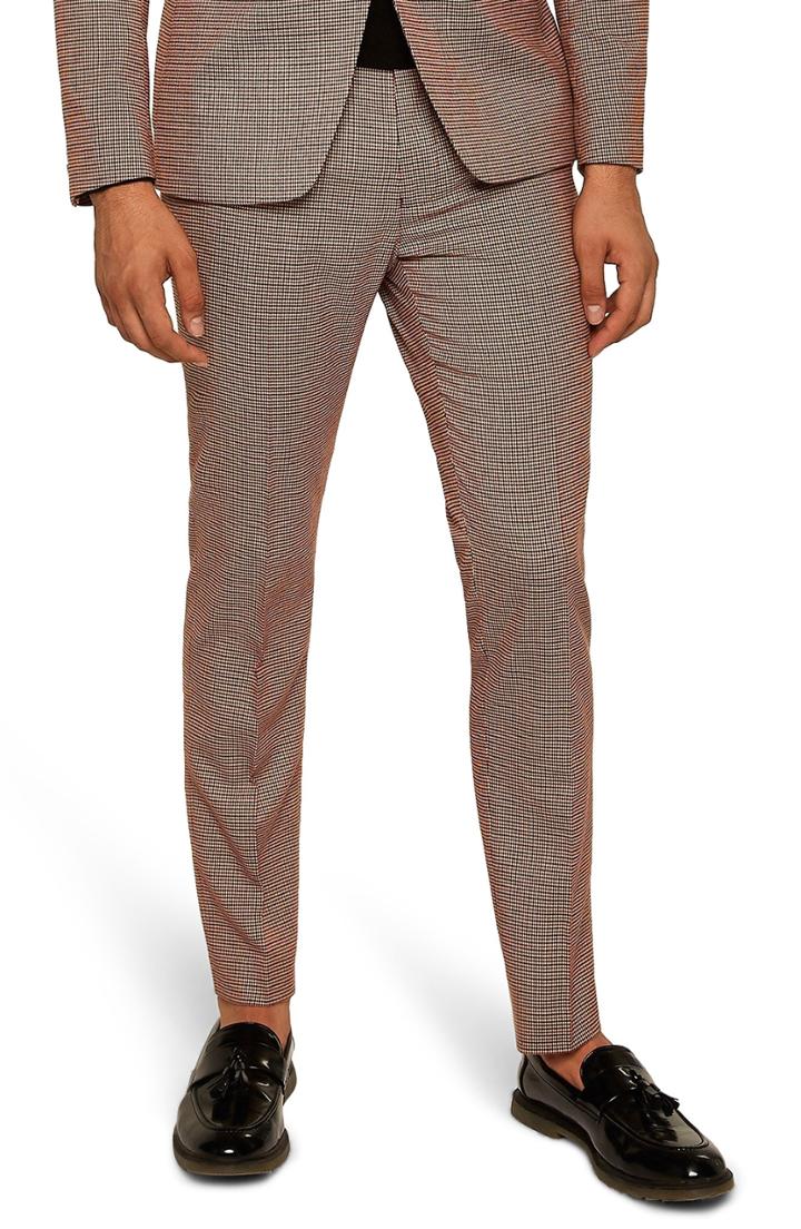 Men's Topman Houndstooth Skinny Fit Trousers X 34 - Beige