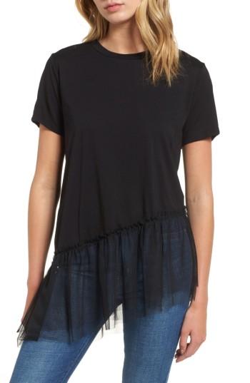 Women's Lush Asymmetrical Tulle Hem Tee - Black