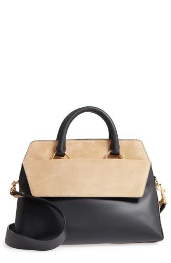 Diane Von Furstenberg Large Leather & Suede Satchel - Black