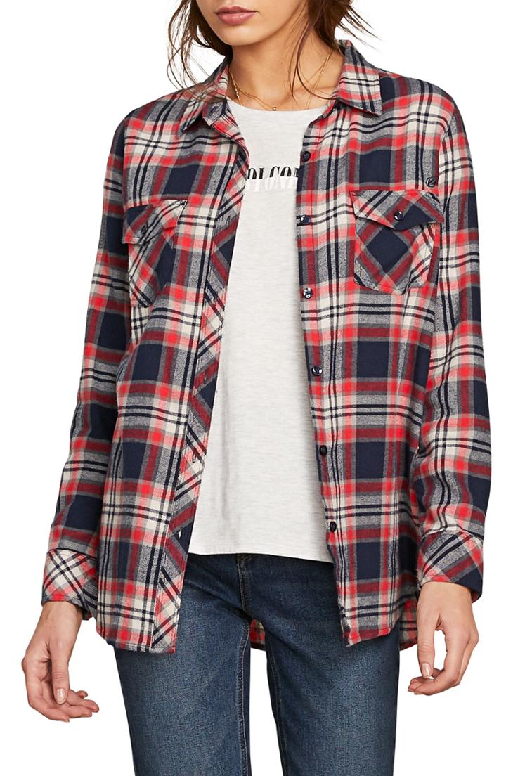 Women's Volcom Getting Rad Plaid Top - Blue