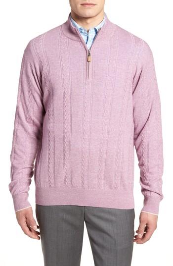 Men's Peter Millar Crown Fleece Cashmere & Linen Quarter Zip Sweater - Purple