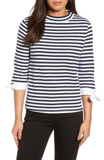 Women's Halogen Poplin Tie Cuff Knit Top - Blue