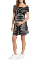 Women's Maternal America Off The Shoulder Ribbed Maternity Dress - Black