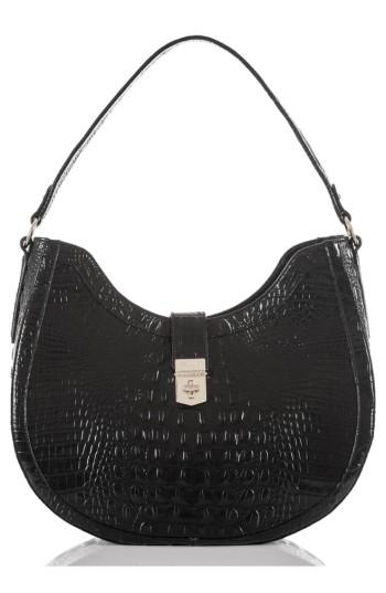 Brahmin Bethany Croc Embossed Leather Hobo - Black