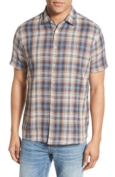 Men's Singer + Sargant Regular Fit Short Sleeve Double Cloth Plaid Sport Shirt