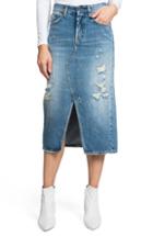 Women's Prps Split Front Distressed Denim Midi Skirt