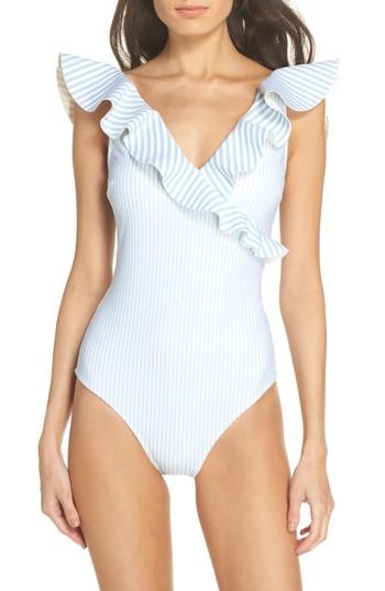 Women's Ted Baker London Stripe Ruffle Swimsuit - Blue