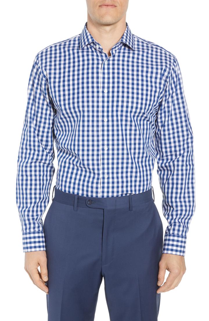Men's 1901 Trim Fit Check Dress Shirt - 34/35 - Blue