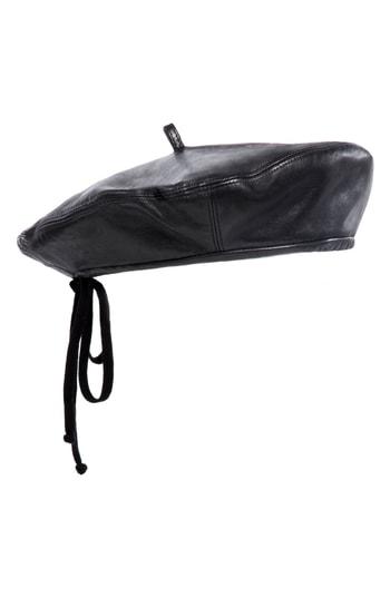 Women's Eric Javits Kate Leather Beret - Black