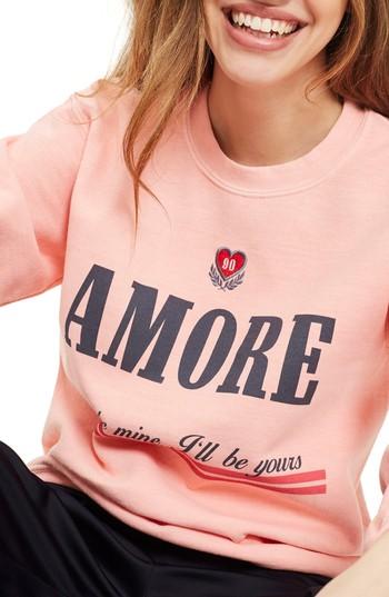 Women's Topshop Embroidered Amore Sweatshirt - Coral