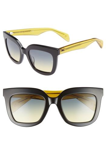 Women's Rag & Bone 52mm Rectangular Sunglasses - Black/ Yellow