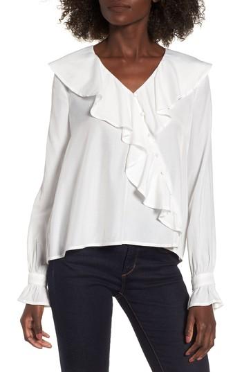 Women's Moon River Unbalanced Ruffle Top - White