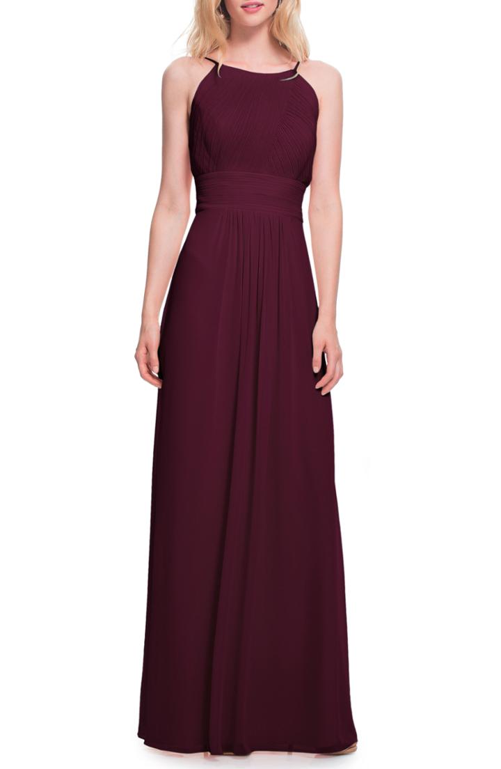 Women's #levkoff Low Back Pleated Chiffon Gown (similar To 16w) - Burgundy
