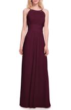 Women's #levkoff Low Back Pleated Chiffon Gown (similar To 16w) - Burgundy