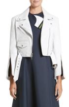 Women's Calvin Klein 205w39nyc Plonge Leather Crop Moto Jacket Us / 40 It - White