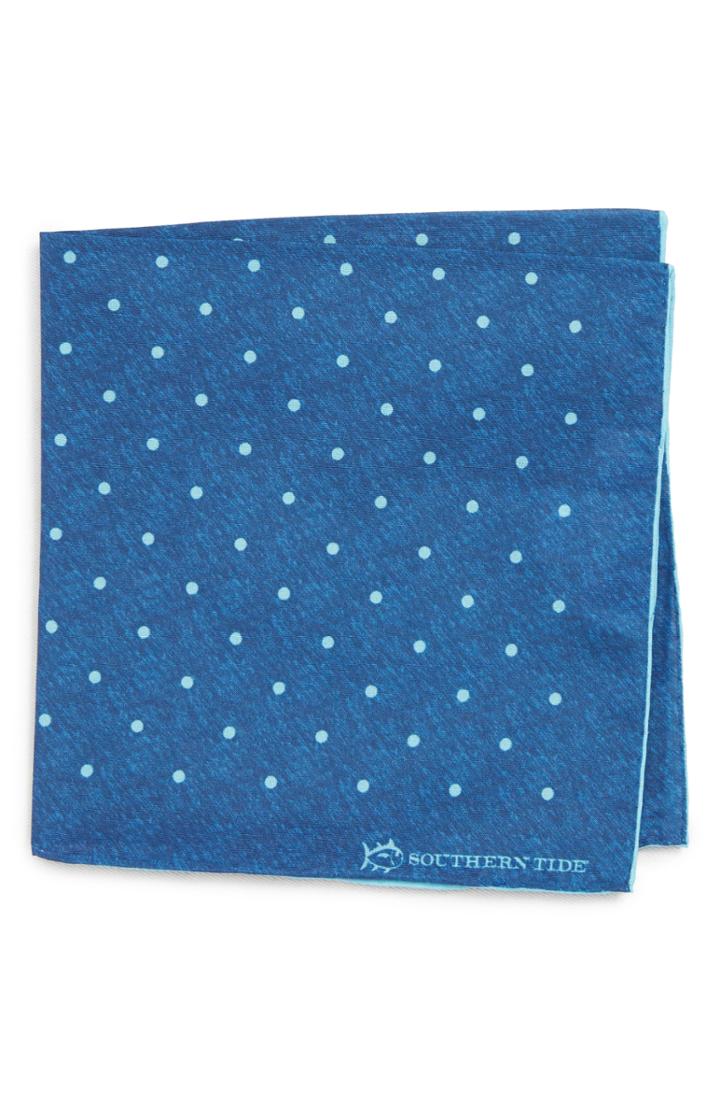 Men's Southern Tide Bethany Dot Cotton & Silk Pocket Square, Size - Blue