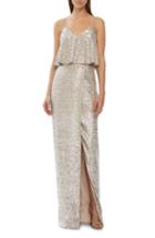 Women's Ml Monique Lhuillier Sequins Front Slit Gown - Metallic