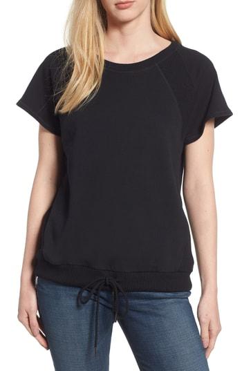 Women's Caslon Off-duty Mixed Media Cotton Top - Black