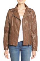 Women's Lamarque Terri Lambskin Leather Moto Jacket - Brown