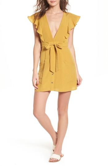 Women's Lost + Wander Poppy Flutter Sleeve Tie Dress - Yellow