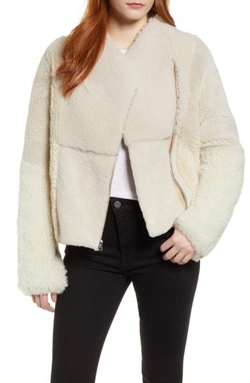 Women's Cole Haan Patchwork Genuine Shearling Jacket - Ivory