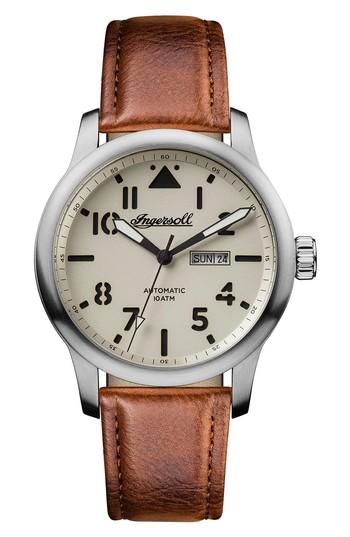 Men's Ingersoll Hatton Automatic Leather Strap Watch, 46mm