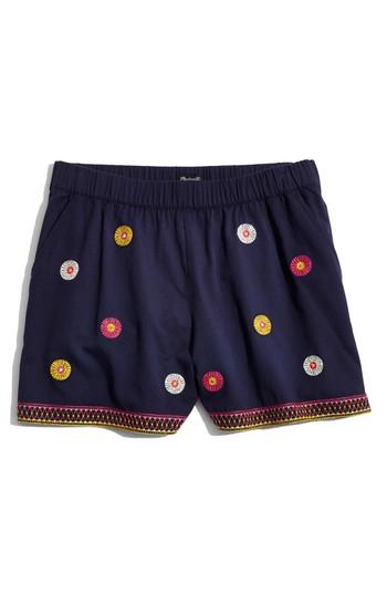 Women's Madewell Embroidered Pull-on Shorts, Size - Blue