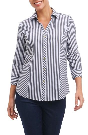 Women's Foxcroft Hope Preppy Stripe Cotton Shirt - Blue
