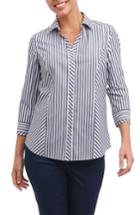 Women's Foxcroft Hope Preppy Stripe Cotton Shirt - Blue
