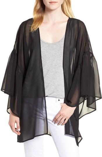 Women's Nordstrom Solid Ruffle Sleeve Kimono, Size - Black