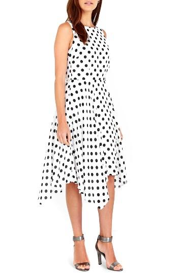 Women's Wallis Dot Print Handkerchief Hem Dress Us / 8 Uk - White