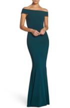 Women's Dress The Population Jackie Off The Shoulder Crepe Trumpet Gown - Green