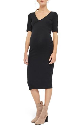 Women's Topshop Kaia Bodycon Maternity Midi Dress Us (fits Like 2-4) - Black