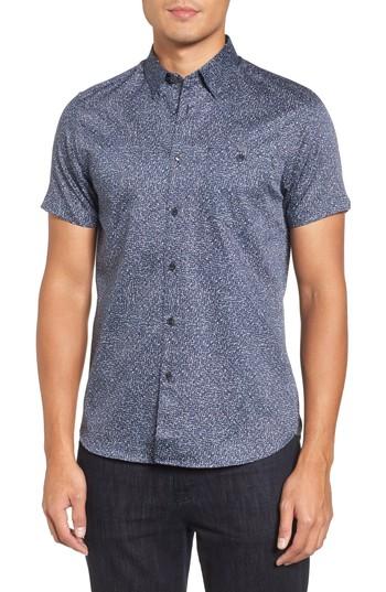 Men's Ted Baker London Rems Modern Slim Fit Print Shirt (s) - Blue