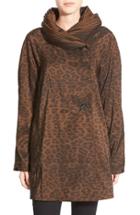 Women's Mycra Pac Designer Wear 'mini Donatella Leopard' Reversible Pleat Hood Packable Travel Coat
