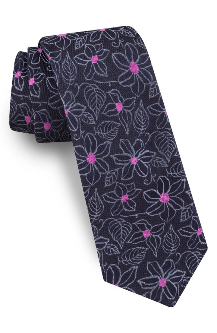Men's Ted Baker London Linear Flower Silk Tie, Size - Black
