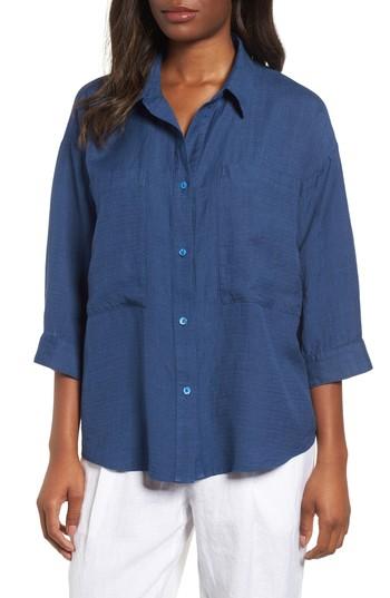 Women's Eileen Fisher Woven Linen Blend Blouse, Size - Blue