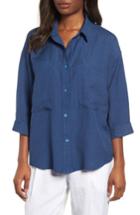 Women's Eileen Fisher Woven Linen Blend Blouse, Size - Blue