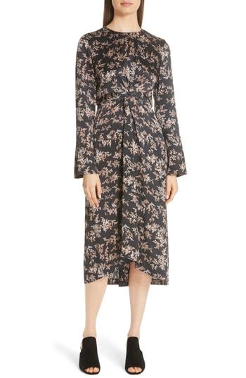 Women's Vince Eden Branch Twist Front Silk Dress - Black