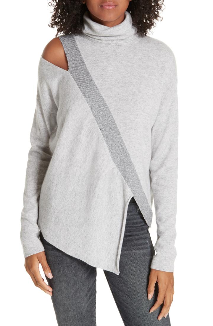 Women's Brochu Walker Fae Cold Shoulder Asymmetrical Cashmere Blend Sweater - Grey