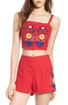 Women's Bp. Embroidered Corset Crop Top, Size - Red