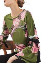 Women's Topshop Floral Tie Flute Sleeve Top
