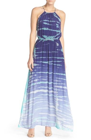 Women's Fraiche By J Tie Dye Crepe Maxi Dress - Blue