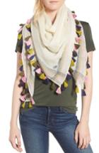 Women's Tory Burch Embroidered Tassel Trim Wool Square Scarf, Size - Ivory